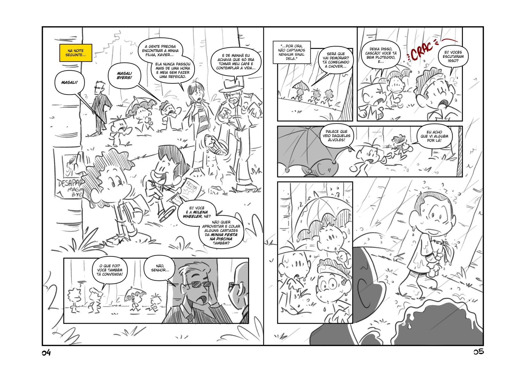 Thumbnail script, pages 4 and 5 of Trecos Estranhos